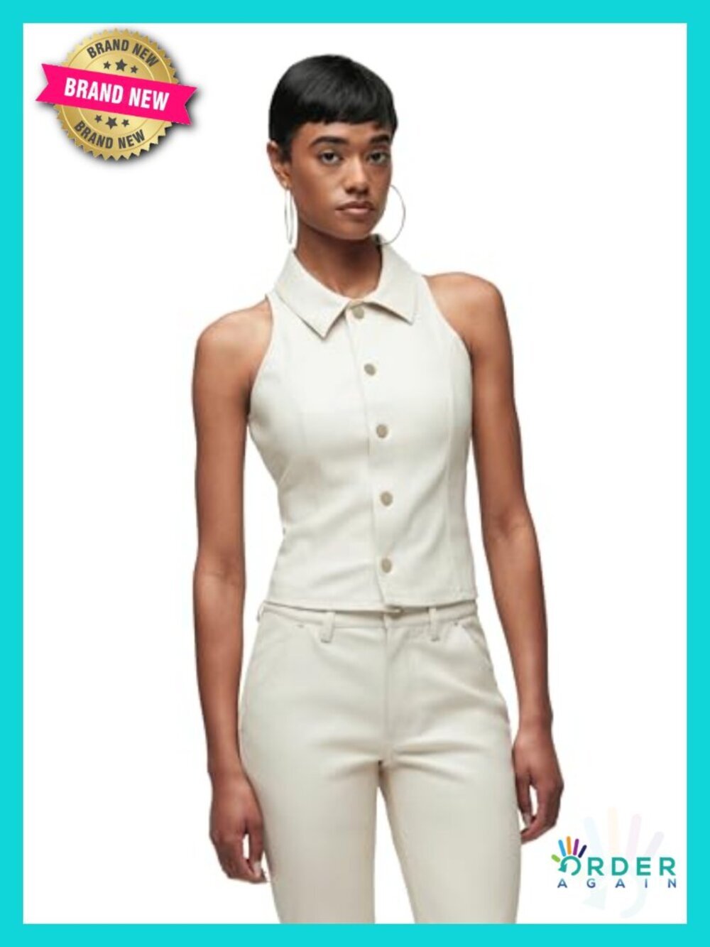 Denim Halter Vest - Pointed Collar Button Up